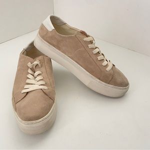 Soludos Ibiza Suede Sneakers Sz 8.5 Natural Tan Beige Lace Up Comfort Shoes